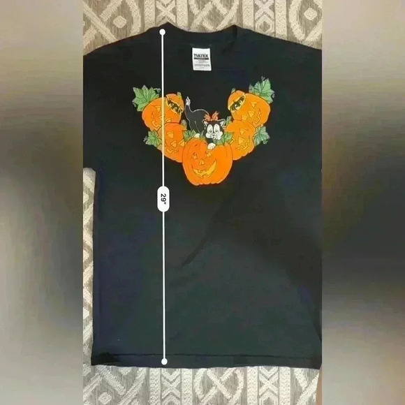 Halloween Black Cat Jack O Lantern Vintage Tultex Short Sleeve Shirt Size L - Picture 5 of 6